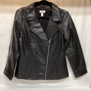 Small Lamb Leather Moto Jacket W/ Pockets-Black Denim & Co. A612795 $250